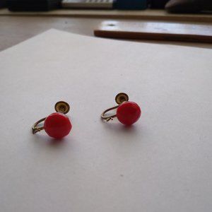 Vintage clip on simulated red coral earrings